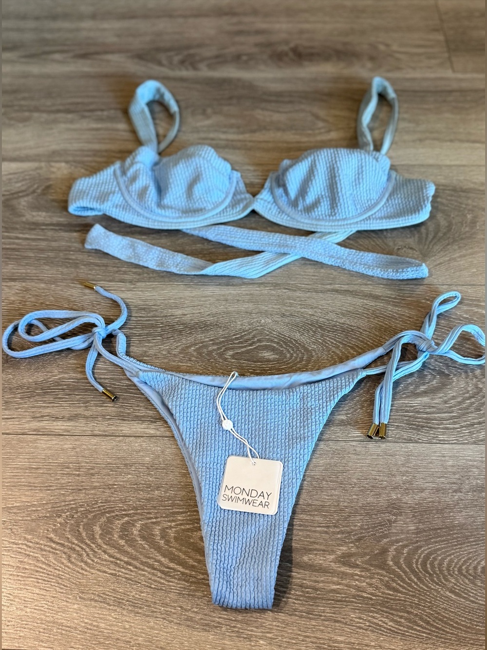 Monday Swimwear Periwinkle Blue Crinkle Tie-Side Bikini Set